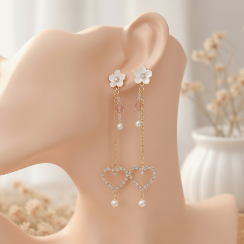 Gold Stainless Steel Heart Drop Earrings