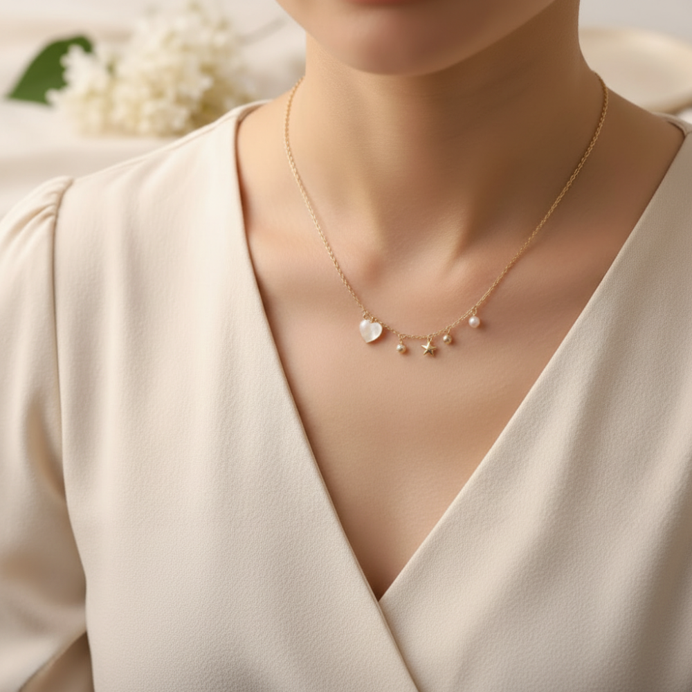 Gold Stainless Steel Charm Necklace