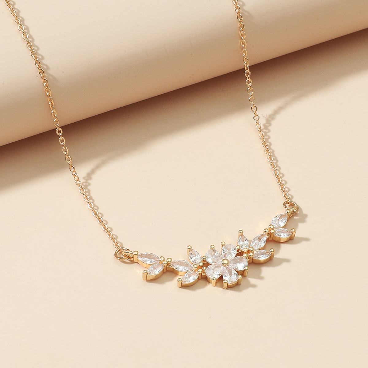 Flower Charm Necklace - Zirconia Blossom Necklace