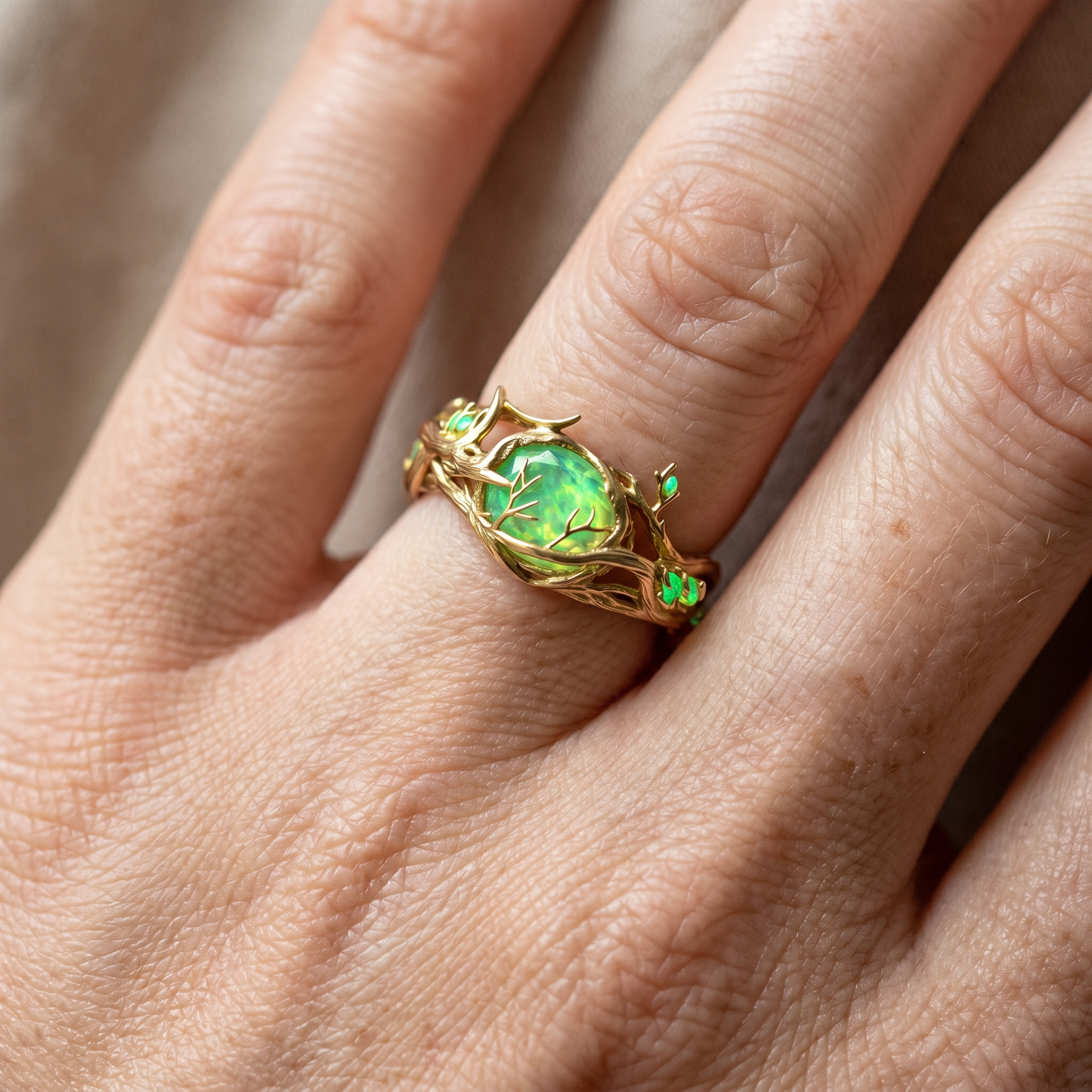 Marianne – Ring with Green Opal