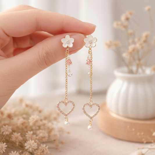Gold Stainless Steel Heart Drop Earrings
