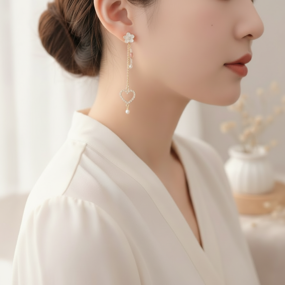 Gold Stainless Steel Heart Drop Earrings